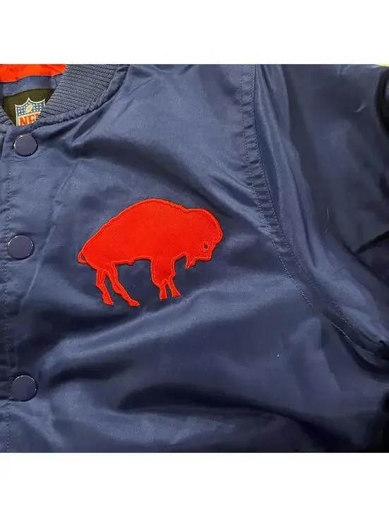 NFL Buffalo Bills Satin Bomber Jacket Boys Size 10/12 Full Snap Fan Gear Coat - Picture 3 of 5
